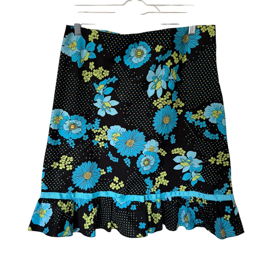 No Boundaries‎ Juniors Floral Skirt Black Blue Yellow Ruffle Hem Size 11 y2k